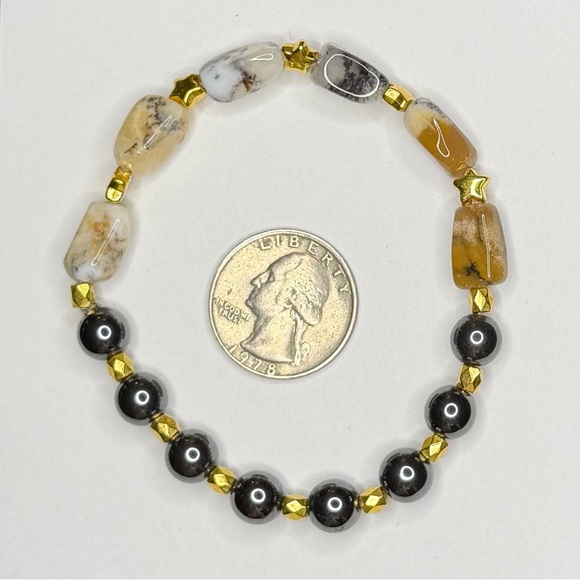 Dendritic Opal and Hematite bracelet handmade stretchy stars - Picture 2 of 8